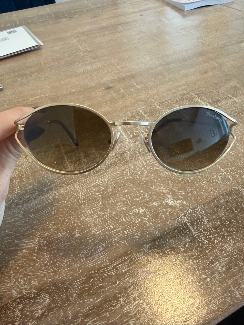 Illesteva Gold and Brown Oval Sunglasses